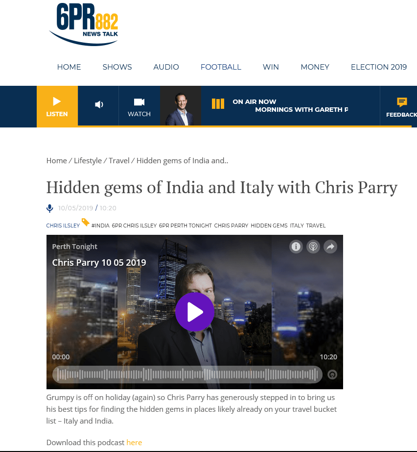 6PR Perth Tonight Interview: Undiscovered Lands in Well Discovered Countries